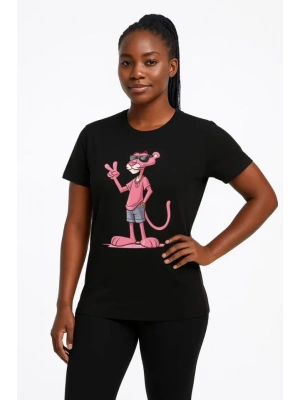 Bisiklet Yaka Kısa Kollu Baskılı T-shirt - Siyah