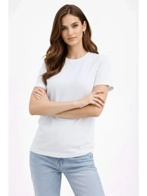 Bisiklet Yaka Tişört Regular Kalıp Basic Pamuklu Günlük Kullanım T-shirt - Beyaz