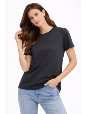 Bisiklet Yaka Tişört Regular Kalıp Basic Pamuklu Günlük Kullanım T-shirt - Füme