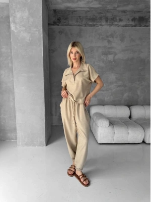 Bluz şalvar takım bej s255841