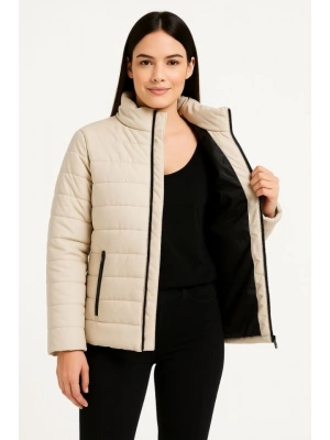 Bomber Mont Ceket – Su İtici Kumaş, Kapitone Astarlı, Fermuarlı, Kışlık - Bej