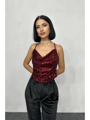 Bordo Askılı Degaje Bluz
