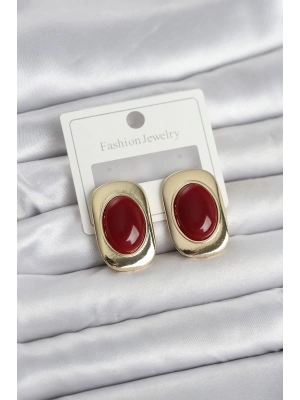 Bordo Renk Kare Model Vintage Kadın Küpe