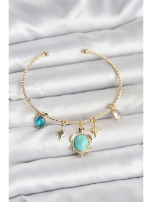 Caretta Caretta Charmlı Gold Renk Kadın Bileklik