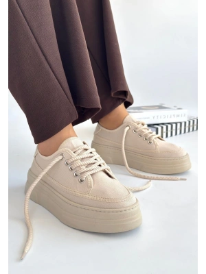 Carin Bej Keten Bağcıklı Spor Ayakkabı