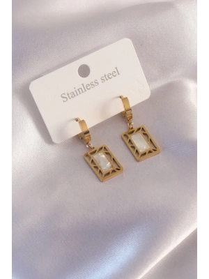 Çelik Gold Renk Kare Kadın Küpe