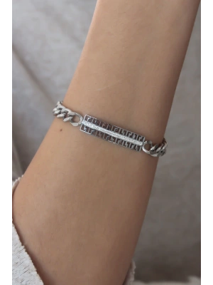 Çelik Gümüş Renk Zincir Model Zirkon Taşlı Kadın Bileklik
