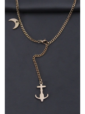 Çelik Rose Renk Çapa Tasarımlı Kadın Kolye