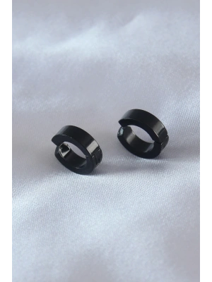 Çelik Siyah Renk Sıkıştırmalı Erkek Küpe