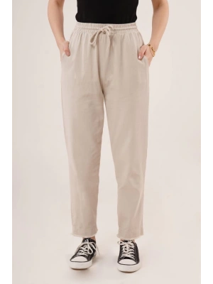 Cepli Belden Bağlamalı Paça Detaylı Krem Pantolon