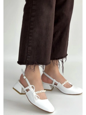 Ceyda Beyaz Cilt Topuklu Ayakkabı