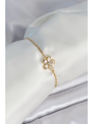 Çiçek Model Asansörlü Gold Renk Kadın Bileklik