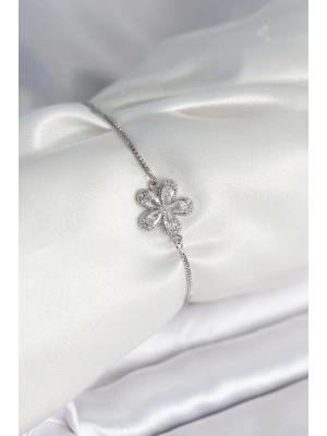 Çiçek Model Asansörlü Gümüş Renk Kadın Bileklik