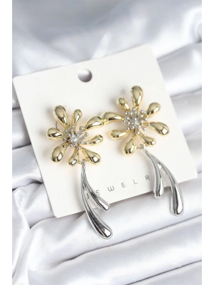 Çiçek Model Gold Gümüş Renk Kadın Küpe