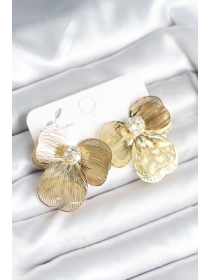 Çiçek Model Gold Renk Pirinç Kadın Küpe