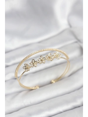 Çiçek Model Pirinç Gold Renk Kadın Bileklik