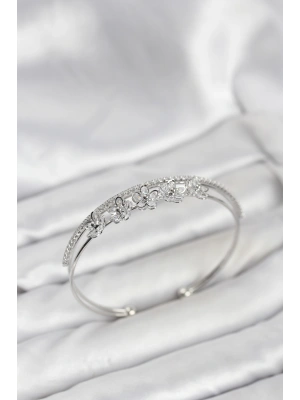 Çiçek Model Pirinç Gümüş Renk Kadın Bileklik