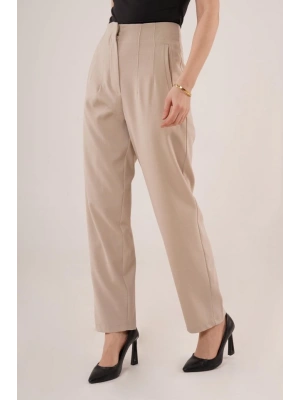 Çift Pens Detaylı Krem Pantolon