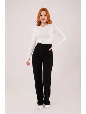 Cırt Kapama Detaylı Siyah Pantolon