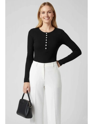 Çıtçıt Detaylı Bluz Siyah T4343