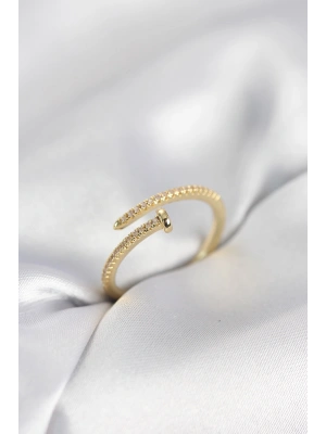 Çivi Model Zirkon Taşlı Gold Renk Kadın Yüzük