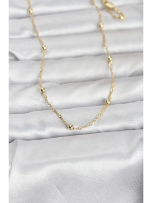 CM 14K Gold Renk Burgu ve Top Zincirli Model 60 cm Kadın Kolye