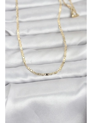 CM 14K Gold Renk Lazerli Yassı Model Zincirli 60 cm Kadın Kolye