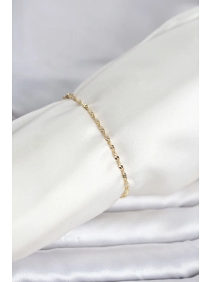 CM 14K Gold Renk Yassı Ezme Burgu Model Kadın Bileklik