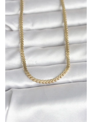 CM 14K Gold Renk Yassı Ezme Zincir Model 60 cm Kadın Kolye