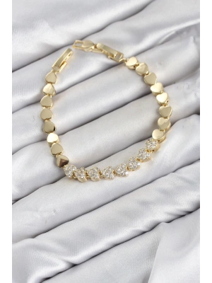 CM Kalp Model Zirkon Taşlı VIP Seri Gold Renk Pirinç Kadın Bileklik