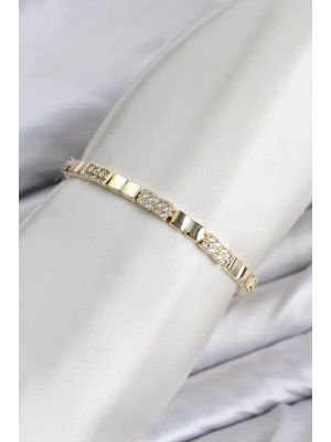 CM Kare Model Zirkon Taşlı VIP Seri Gold Renk Pirinç Kadın Bileklik