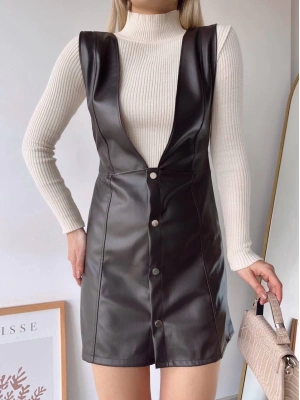 Deri jile elbise kahve w24796