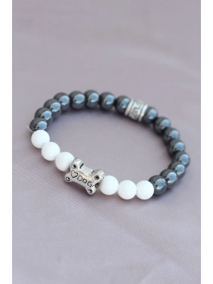 DOG Yazılı Beyaz Füme Doğal Taş Tasarımlı Erkek Bileklik