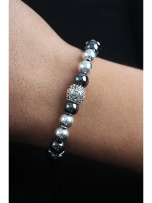 Doğal Taş Family Model Gümüş Ve Füme Renk Asansörlü Erkek Bileklik