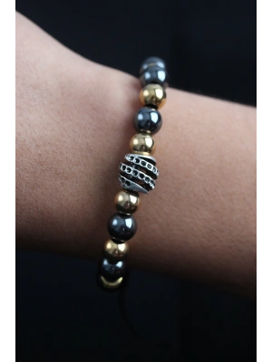 Doğal Taş Sarmal Model Gold Ve Füme Renk Asansörlü Erkek Bileklik