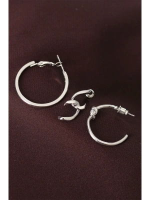 Düğüm Model Gümüş Renk Metal Çoklu Halka Küpe