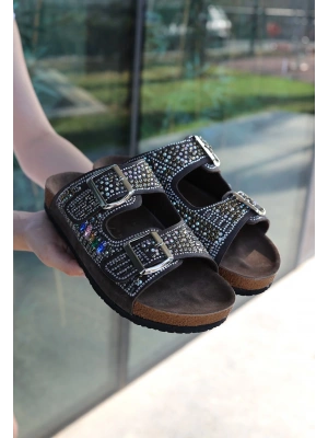 Edaj Kahverengi Nubuk Boncuk İşlemeli Terlik