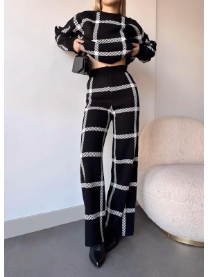 Ekoseli triko takım siyahbeyaz