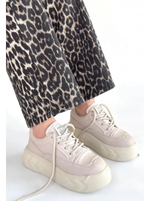 Emwa Bej Cilt Bağcıklı Spor Ayakkabı