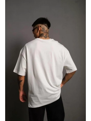 Erkek 24/1 Düz A Kalite Oversize T-shirt - Beyaz