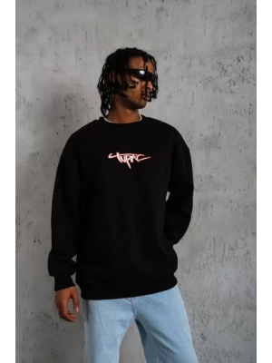 Erkek 3 İplik Gangster Baskılı Sweatshirt - Siyah