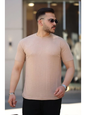 Erkek Ağaç Kabuğu Desenli Kısa Kollu T-shirt