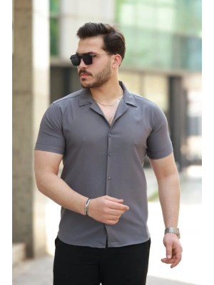 Erkek Apaj Yaka Kısa Kollu Gömlek