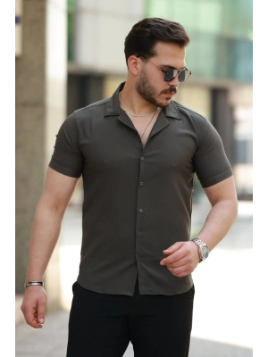 Erkek Apaj Yaka Kısa Kollu Gömlek