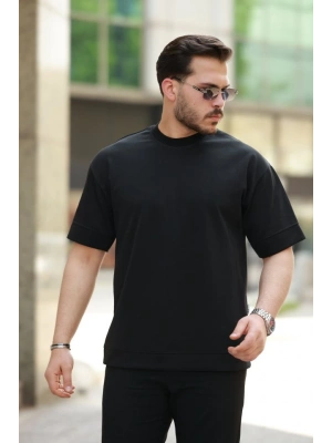 Erkek Basic Oversize Double Face Kumaş Kısa Kollu Tshirt