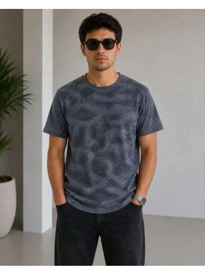 Erkek Batik Desenli Tişört Bisiklet Yaka Kısa Kol Regular Fit T-shirt - Füme