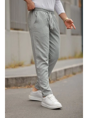 Erkek Beli Bağcıklı çizgili Pantolon