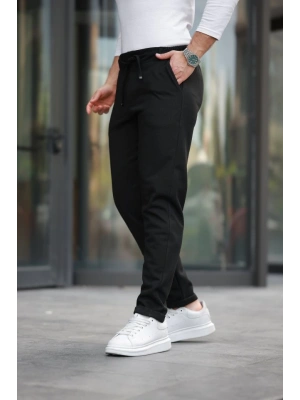 Erkek Beli Bağcıklı Duble Paça örme Pamuklu Kumaş Jogger Pantolon