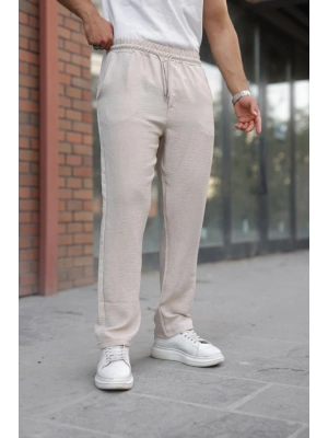 Erkek Beli Lastikli Pera Keten Pantolon