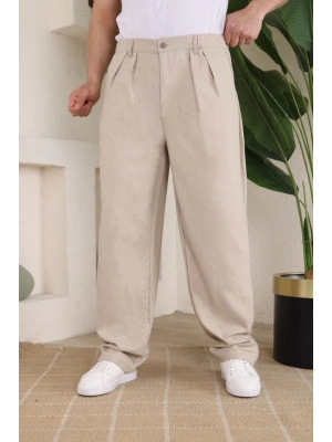 Erkek Beli Lastikli Pileli Baggy Pantolon